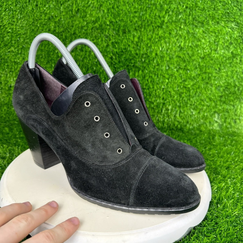 Vintage 90s Stuart Weitzman Unlaced Seal Suede Ankle Booties Black Size 10